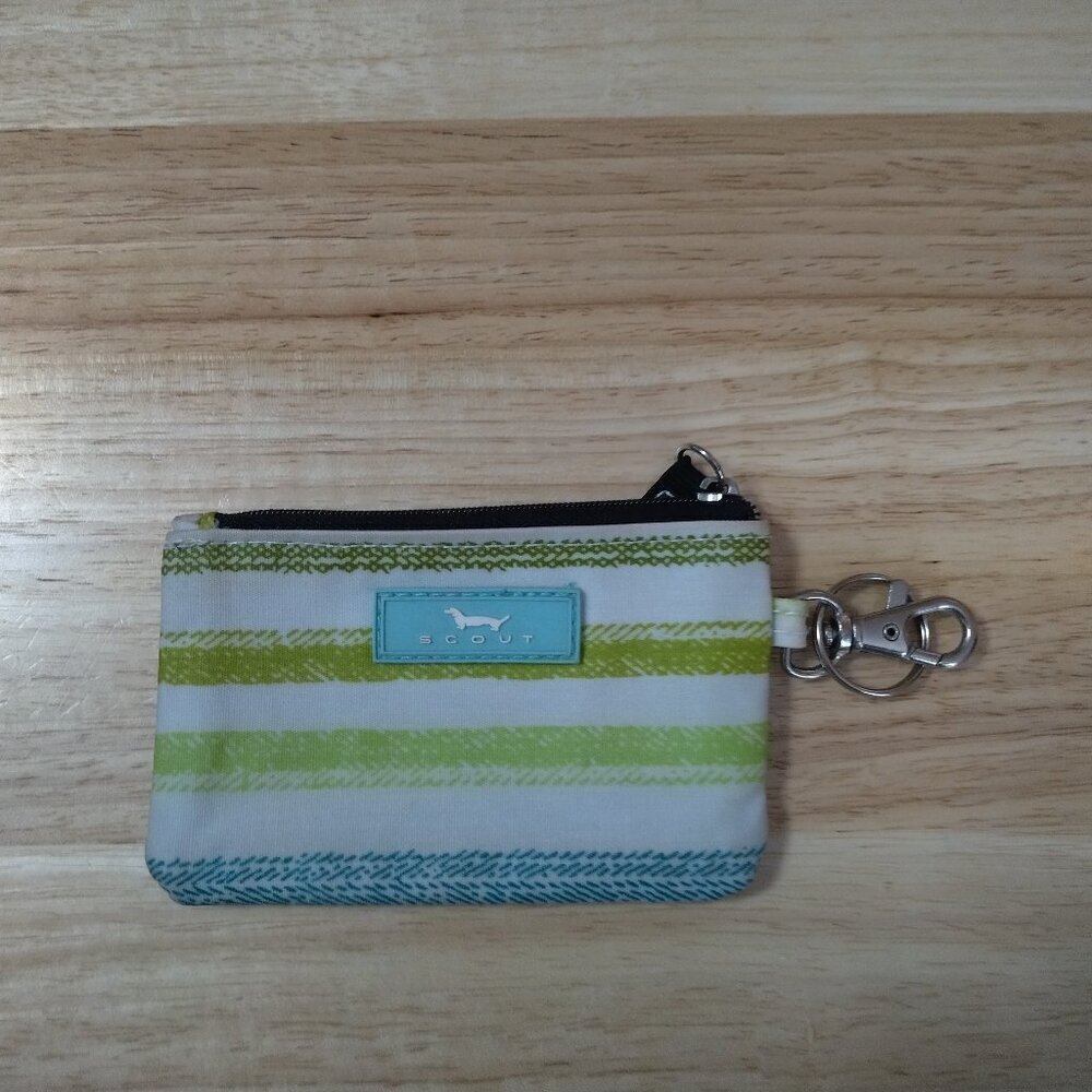 SCOUT IDKase ID Case Card Holder Pouch Striped Key Chain Accent Zip Closure